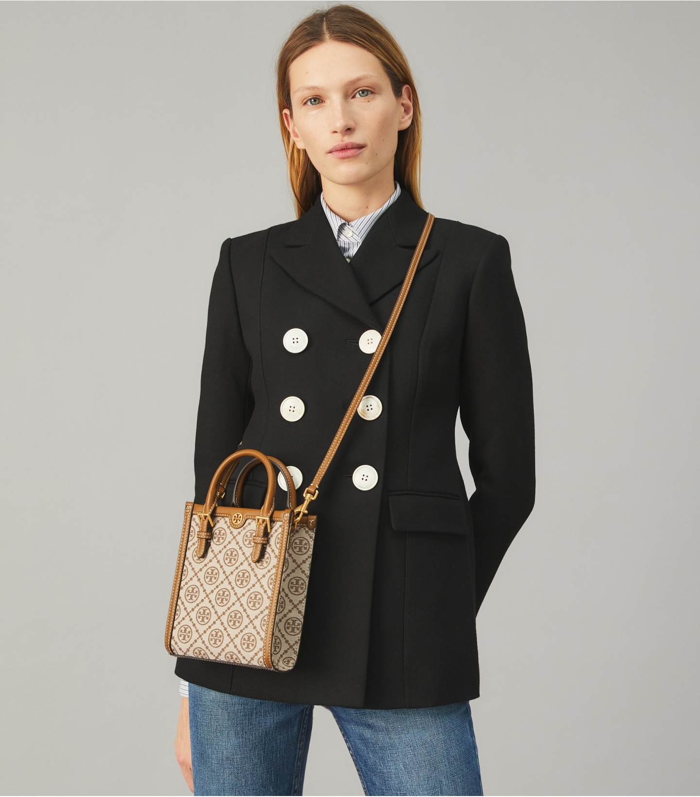 斜纹绉绸双排扣外套-黑色-汤丽柏琦tory burch中国官网