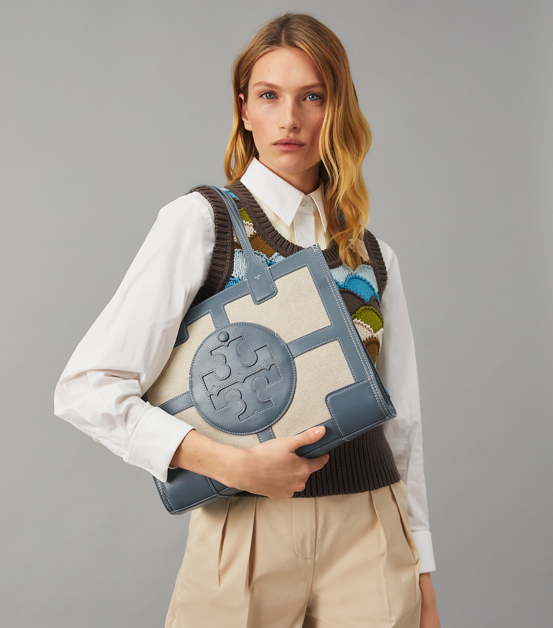 Ella Canvas Quadrant 迷你托特包-天然米/布伦纳蓝-汤丽柏琦Tory Burch