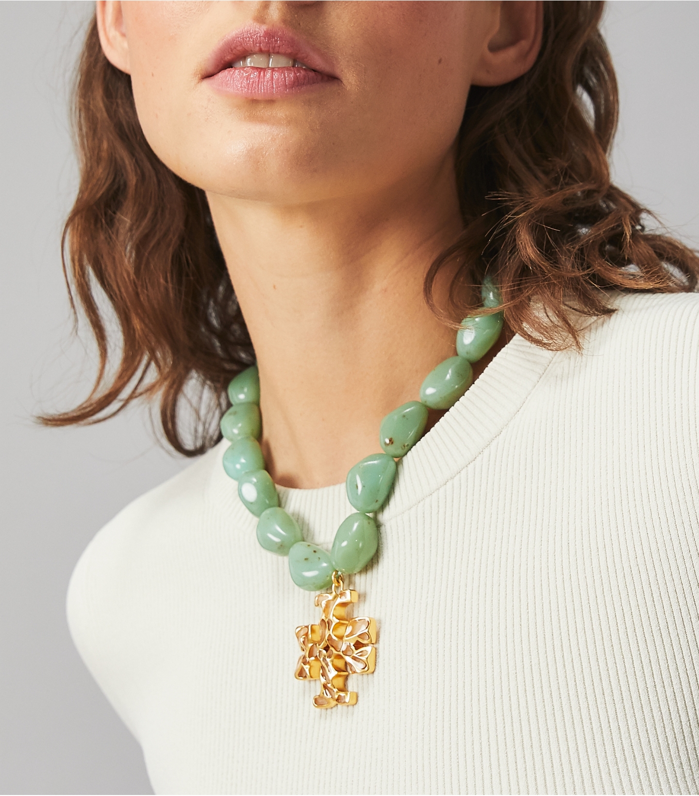 roxanne statement 项链-轧制黄铜/旋转薄荷绿-汤丽柏琦tory burch